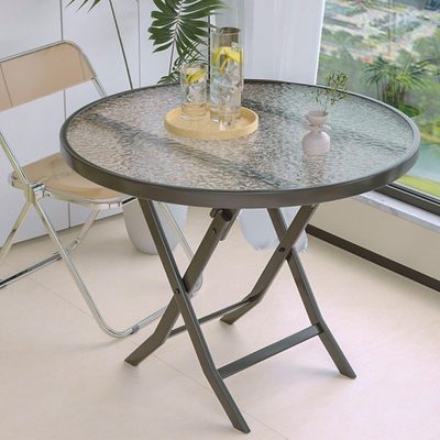 餐桌钢化玻璃圆桌面洽谈桌小圆桌户外阳台休闲家用小户型折叠饭桌