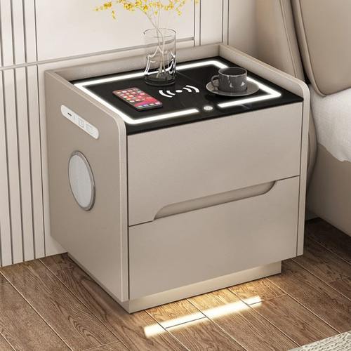 智能床头柜轻奢多功能无线充电实木床头柜现代简约床边收纳储物柜