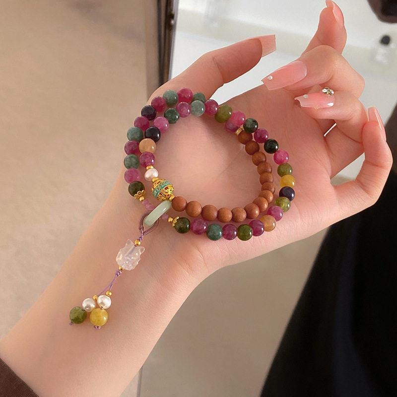 新款天然彩色碧玺狐狸双层手串女小众新中式七彩手串闺蜜女友礼物