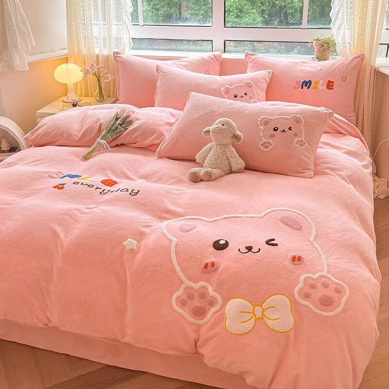 冬季保暖牛奶绒四件m套双面绒加厚被套床单珊瑚绒法兰绒公主风卡,床上用品,学生床品套件,淘宝优惠券,粉丝福利购,淘宝优惠卷