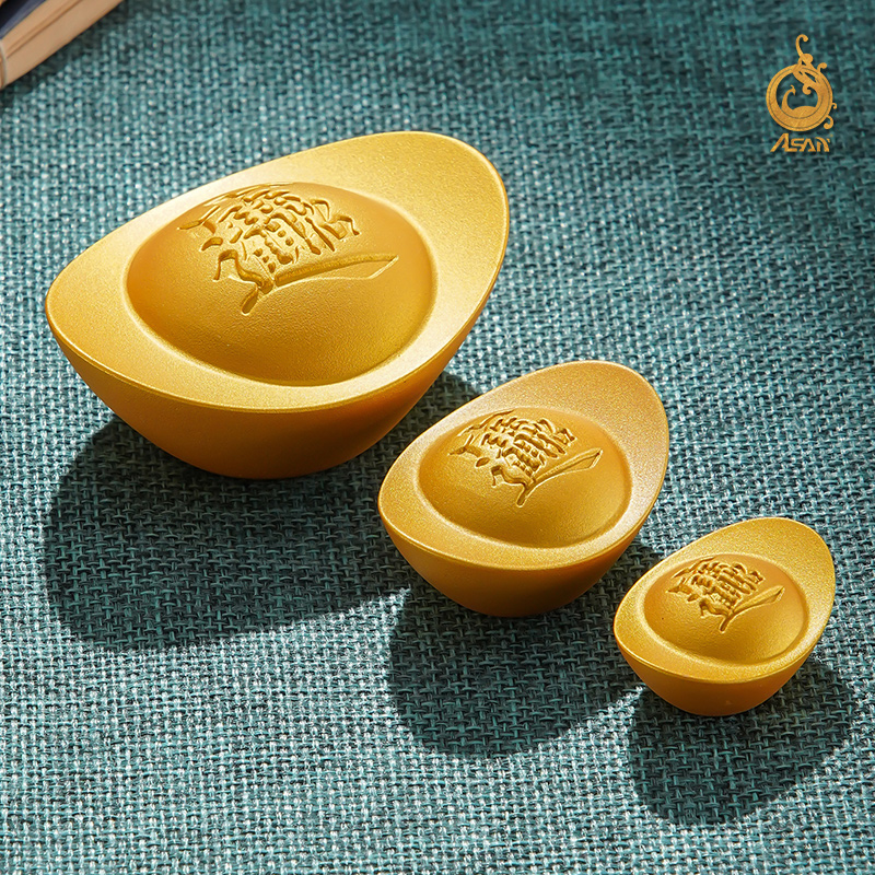 黄铜实心沙金色元宝摆件道具财A神桌面聚宝盆装饰品开业乔迁礼品