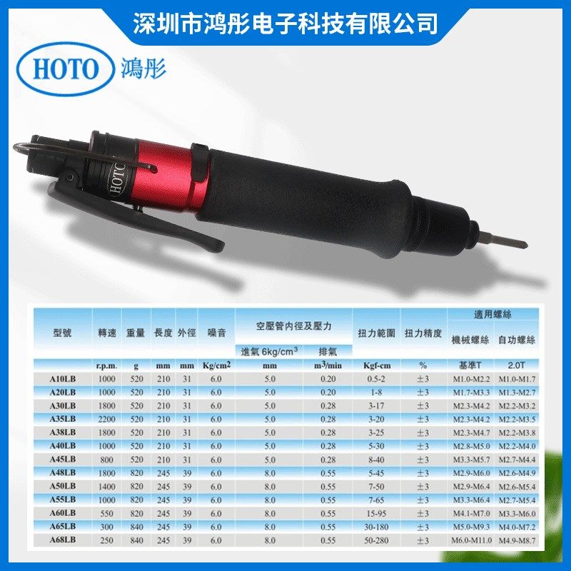 全自动定扭气动螺丝刀A40LB/5-30kgf.cRm按板式气动螺丝刀