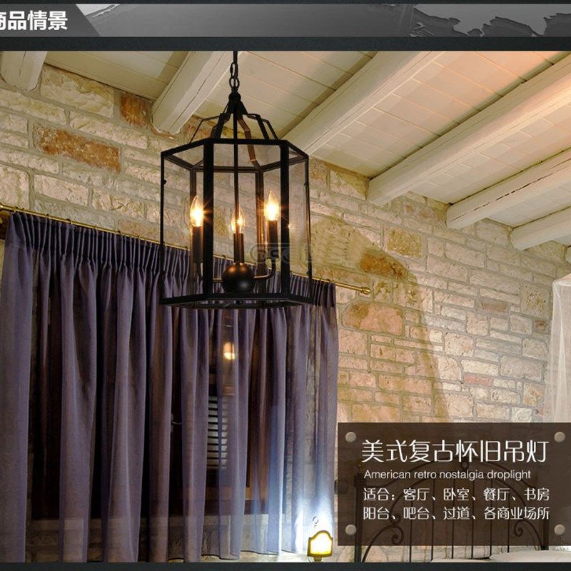 LOFT复古工业风铁艺吊灯北欧个性F餐厅吧台六面体4头玻璃箱吊灯,家装灯饰光源,客厅吊灯,淘宝优惠券,粉丝福利购,淘宝优惠卷