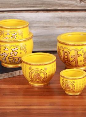 陶瓷米缸红黄百福聚宝盆摆件百B福聚财聚福瓷缸客厅装饰存钱罐