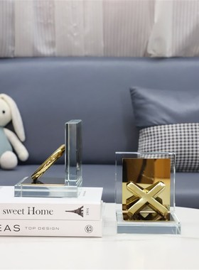 北欧创意水晶金属XO书挡摆件办公C室客厅电视柜玄关书房家居装饰