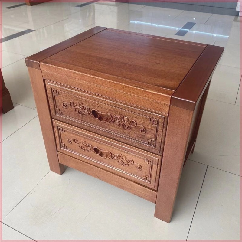 纯实木床头柜新款k中式菠萝格木实木床头柜红木明清仿古卧室家用
