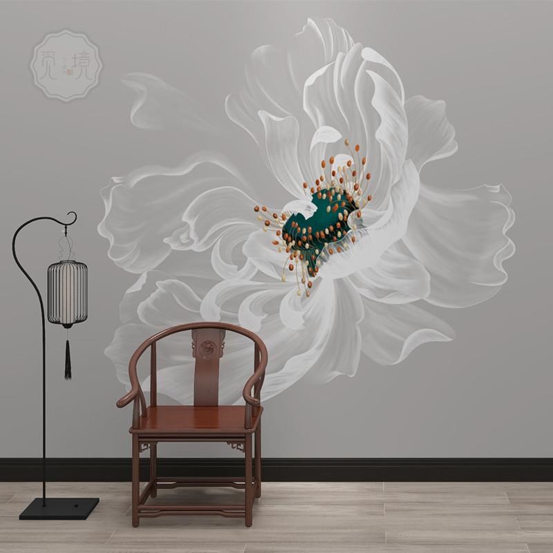 墙纸客厅2021新款北欧简约背景C墙壁布网红壁纸莲花影视墙定制墙