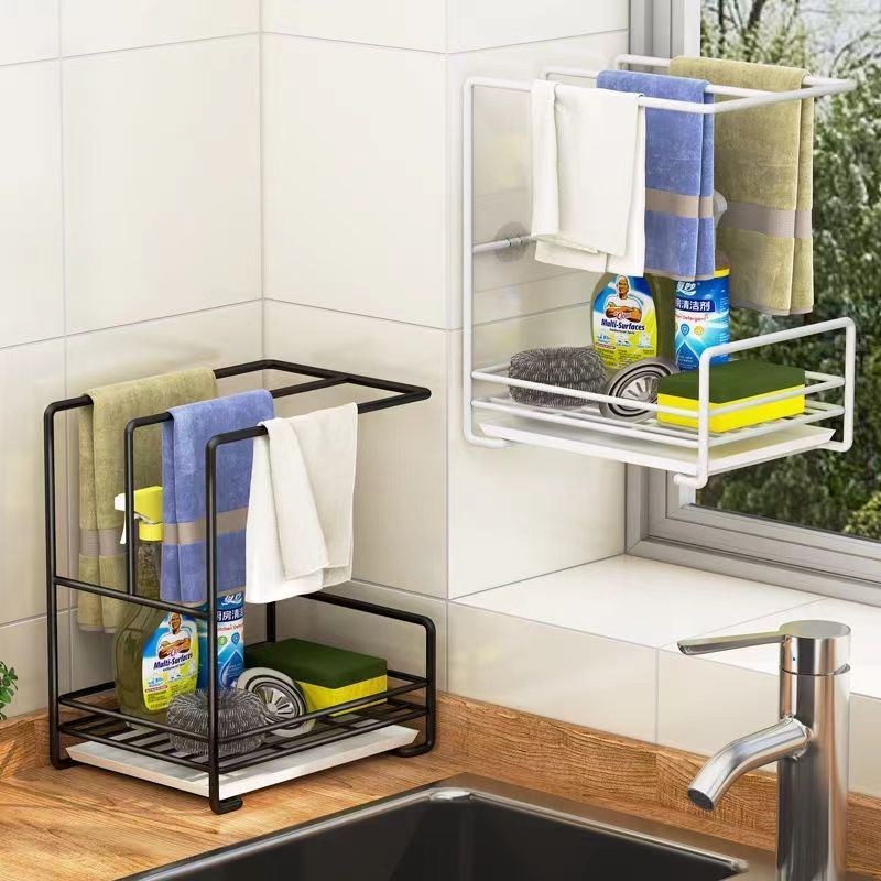 抹布架厨房沥水架免打孔台面壁挂海C绵毛巾厨房用品收纳层架置物