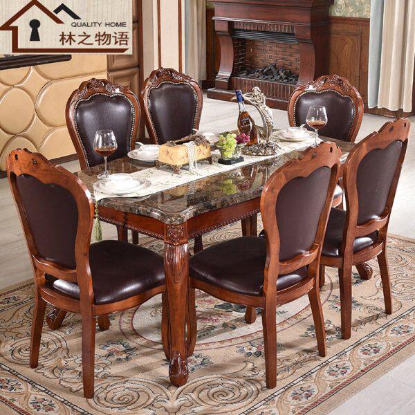 欧式实木餐桌椅大理石长方形餐台客厅桌子小户型饭桌一桌六椅组合