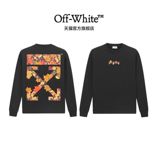 枫叶刺绣长袖 纯棉宽松重磅新款 t恤123 white圆领上衣男女同款 off