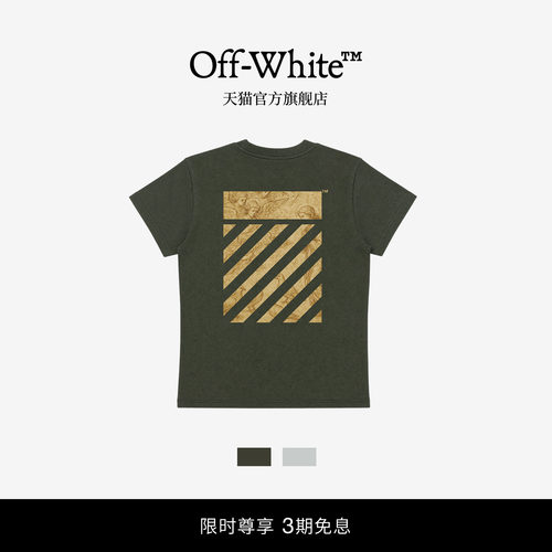 OFF-WHITE™新款做旧天使素描斜纹图案短袖T恤女装潮牌上衣