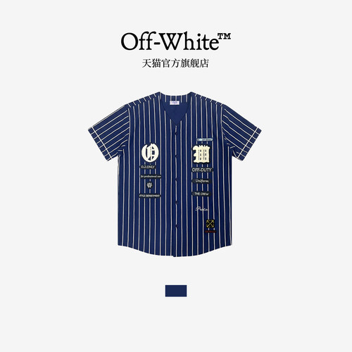 OFF-WHITE情侣条纹刺绣短袖衬衫