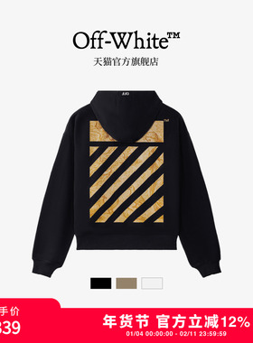 off-white新款套头连帽卫衣斜纹天使印花宽松重磅连帽衫男女同款
