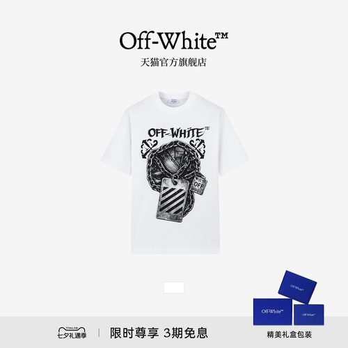 OFF-WHITE™情侣装复古链条吊牌印花短袖T恤男女同款圆领休闲上衣