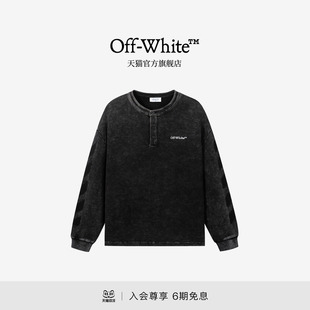 OFF-WHITE™情侣装复古亨利领长袖T恤男女简约logo装饰潮牌上衣