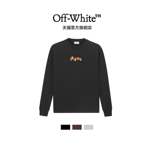 纯棉宽松重磅枫花刺绣男女同款 T恤新款 上衣123 white圆领长袖 off