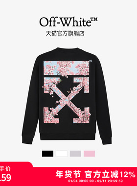 off-white新款樱花无帽圆领卫衣宽松重磅套头长袖上衣男女同款