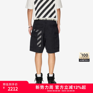 宽松工装 裤 短裤 OFF 饰阔腿裤 新款 帅气潮酷斜纹装 WHITE™情侣装