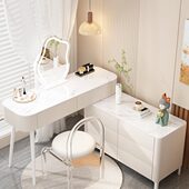 实木岩板梳妆台奶油风全实木斗柜现代简约收纳柜化妆台一体化妆桌