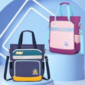 小学生补习袋男女孩轻便作业书包儿童手提拎斜挎双肩背三用美术袋