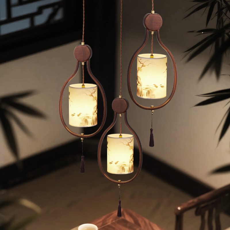 2025新款宋代美m学餐厅专用吊灯新中式中国风吧台三头原木中古风