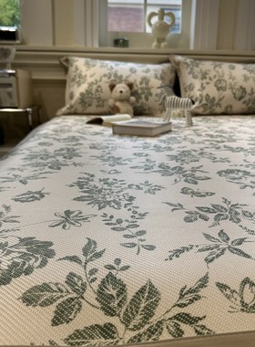 冰藤席法式茶歇绿色碎花可机洗夏凉席三件套空调M席子柔软1.5m1.8