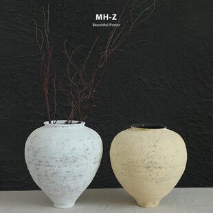 做旧插花民宿软装客厅样板房摆件土陶花瓶复古禅意侘寂桌面玄关