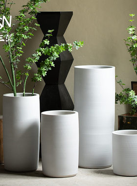 御三泥白色现代简约陶瓷花盆装饰B北欧绿植大口高深款创意花瓶摆