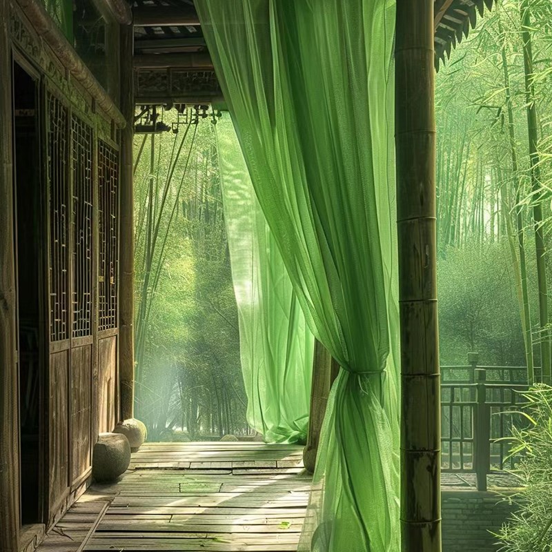 绿色纱幔庭院凉亭民宿户外装饰网纱中式国O风幼儿园环创布置布料