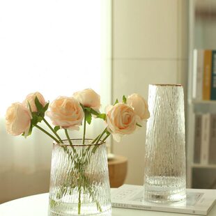摆件玫瑰鲜花花瓶网红款透明客厅家用水养高级玻璃轻奢餐桌感插花