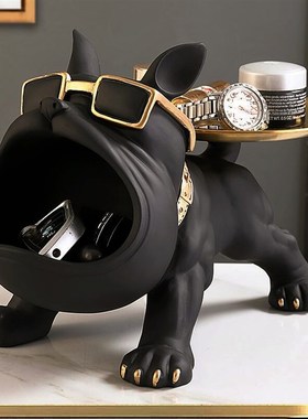 网红大嘴狗入户玄关钥匙收纳摆件托E盘轻奢高档装饰品乔迁新居礼