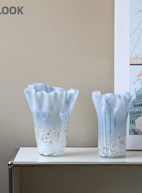 水培蓝色轻奢花器鲜花发插花摆件感高级白菜玫瑰淡家居财玻璃花瓶