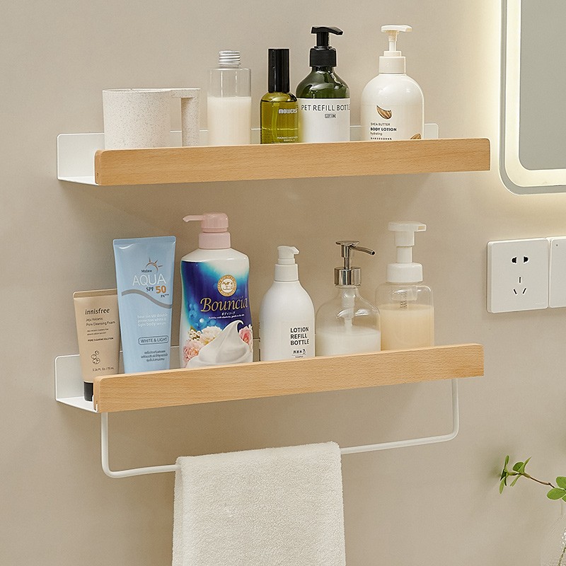 浴室置物c架卫生间洗手洗漱台厕所洗手间毛巾收纳壁挂免打孔原木