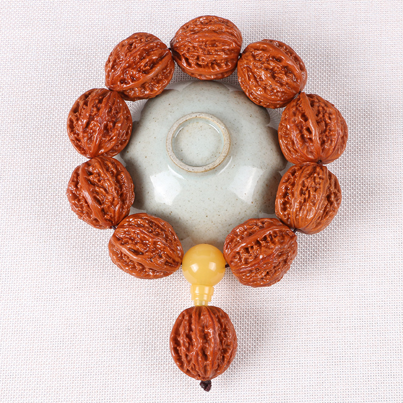 野生高抛灯笼核桃手串小r秋子多棱大手持麻核桃串文玩手把件多刺