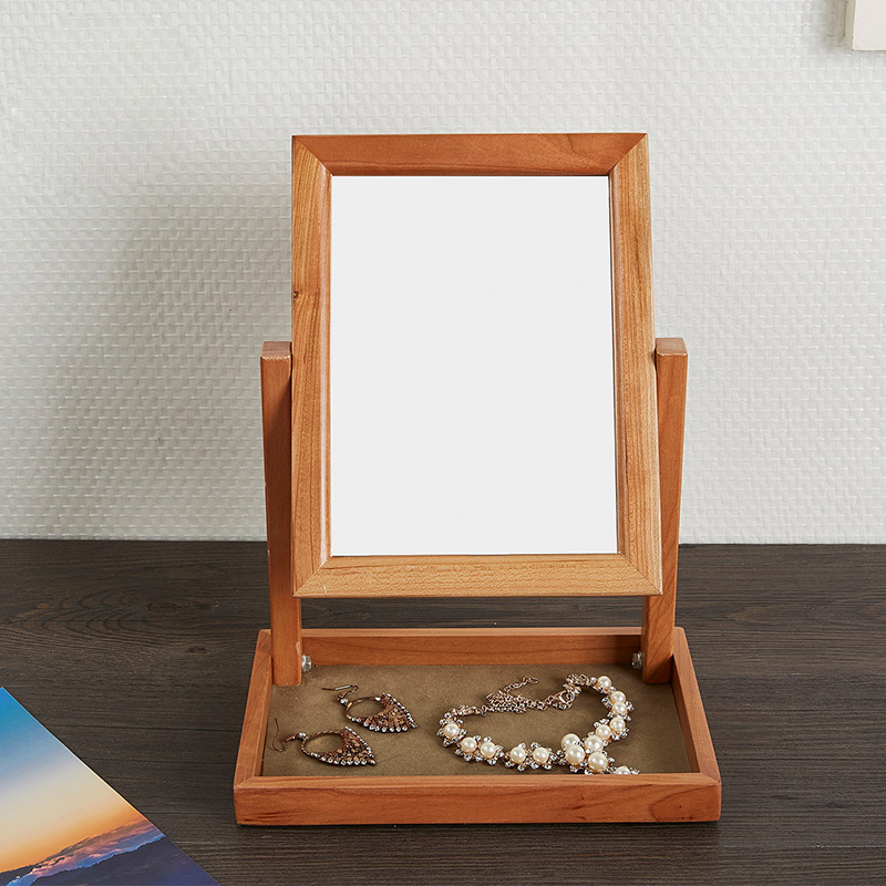 实木大号梳c妆镜台式化妆镜欧式单面美容镜子简约木质桌面镜可折