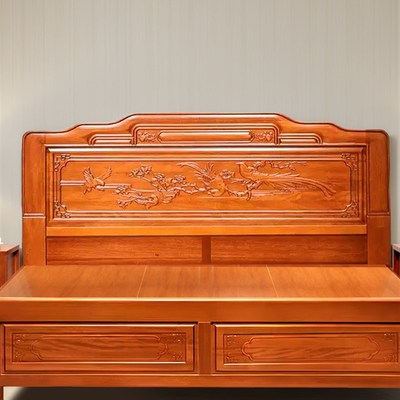 全实木金花梨木床中式1q.8榫卯格木大床双人主卧1.5彷古雕花红木