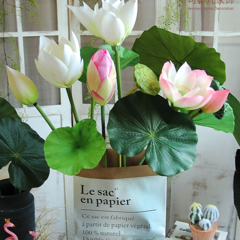 模拟荷叶莲花莲蓬n头高端假模拟花酒店会所地板装饰景花