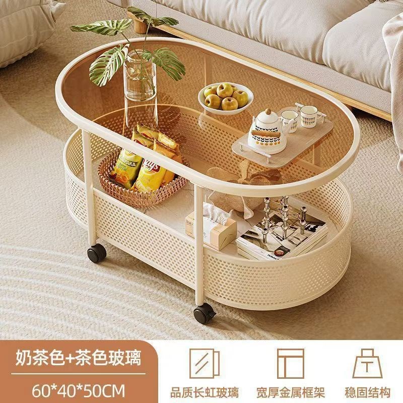 奶油风轻便可移动边几小户u型客厅茶几沙发侧边带轮简约收纳小推