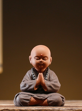 精品紫砂禅意小和尚茶宠摆件创意人物家居客厅P茶室柜子小沙弥装