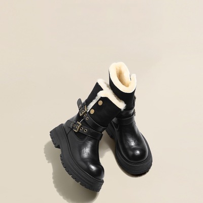 米兰妮亚长筒雪地靴女款2025冬季新款短靴厚底靴子加绒马丁靴