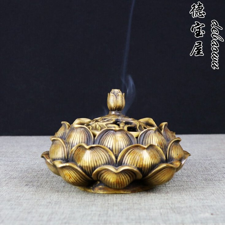 包邮铜香炉纯铜仿古熏香炉铜香薰炉铜莲花香炉佛具小号大号檀香炉