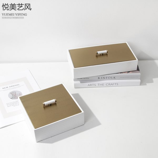 简约现代橙白色编织金属首饰盒收纳盒摆件样板房儿童房饰品盒装饰