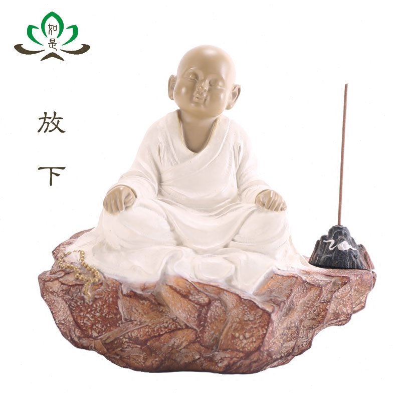 禅意香道摆件 铁丸石小沙弥 放下 线香香插香座家居装饰礼品收藏