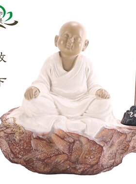 禅意香道摆件 铁丸石小沙弥 放下 线香香插香座家居装饰礼品收藏