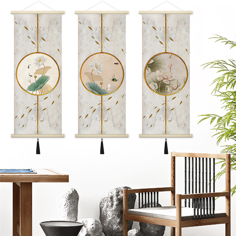 新中式挂毯轻奢风壁画挂饰玄关屏风窗户原木挂轴遮挡W布大尺寸壁