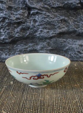 仿古瓷器 复古做旧明成化风格 斗彩人物纹品茗杯 古董古玩收藏品