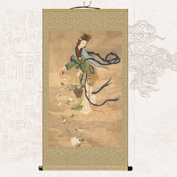 古画天女散花图卧室壁画装饰画花仙子卷轴画挂画茶楼书房仕女国画