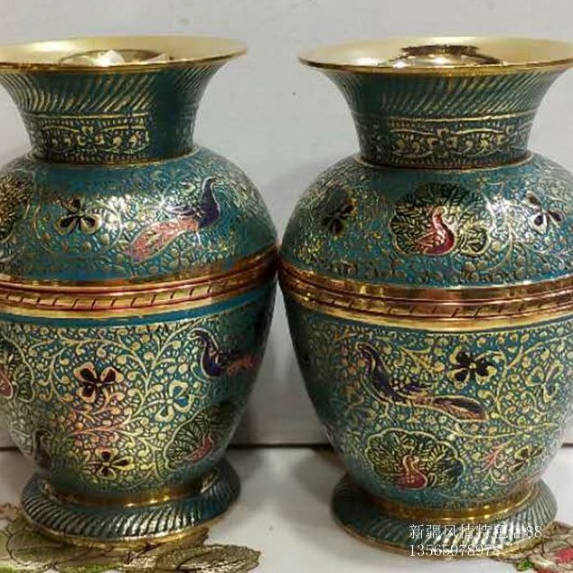 花瓶铜花瓶干花瓶欧式瓶巴基斯坦铜器花器摆件花器装饰品家居干花