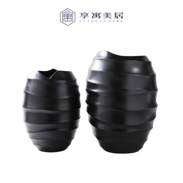 黑色白色陶瓷花瓶摆件创意时尚家居客厅台面插花花艺餐桌干花花器