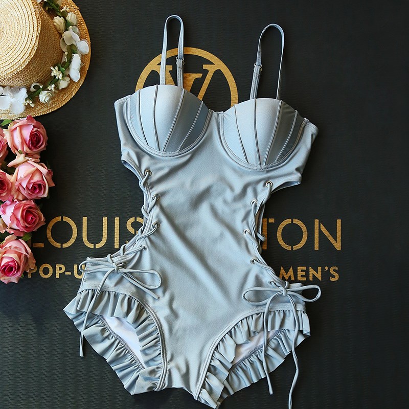 高级感泳衣女连体2024新款长袖罩衫钢圈聚P拢泡温泉显身材泳装